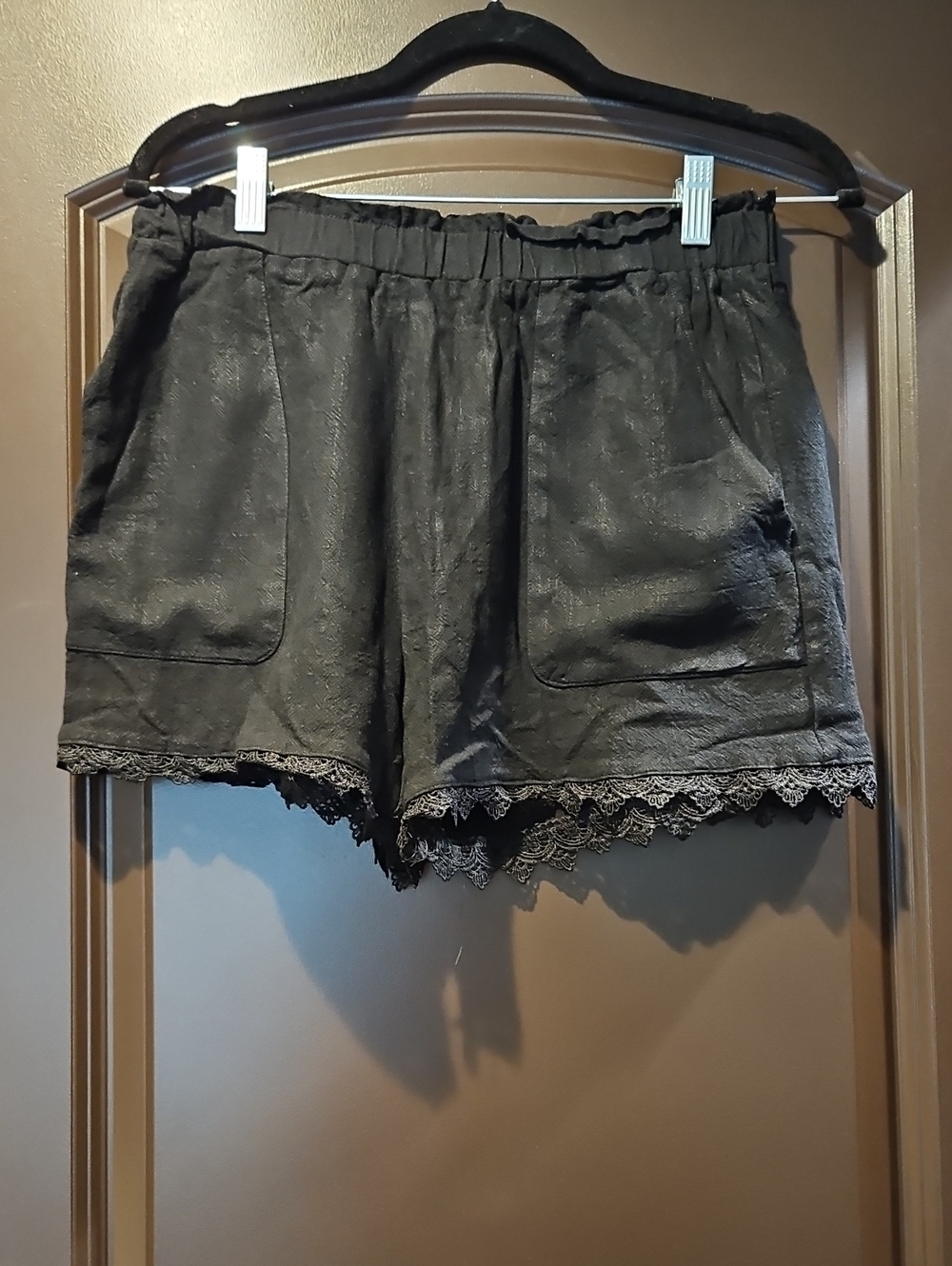 High-Waist Black Lace Trim Women's Shorts